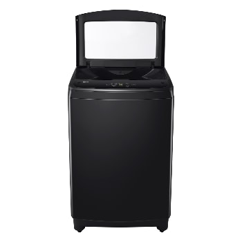 Vista frontal de perfil tapa levantada Lavadora Carga Superior LG WT18MVTB